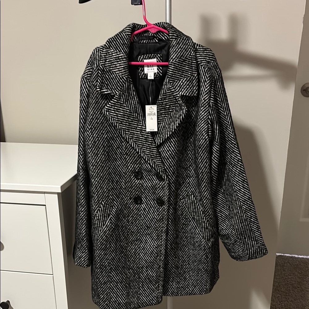 GAP Black and White Pea Coat Wool Blend